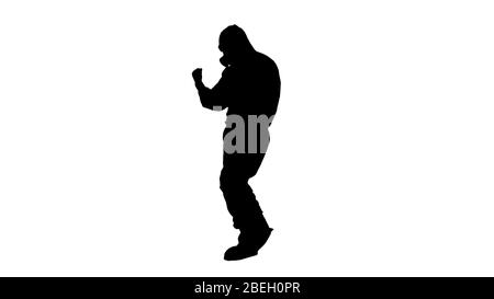 Silhouette Doctor in hazard clothes making several win gestures. Stock Photo