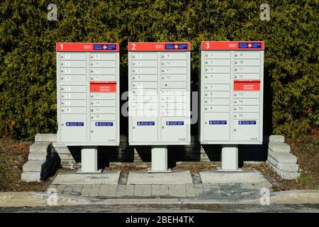 Canada Post triple communal mailbox. Stock Photo