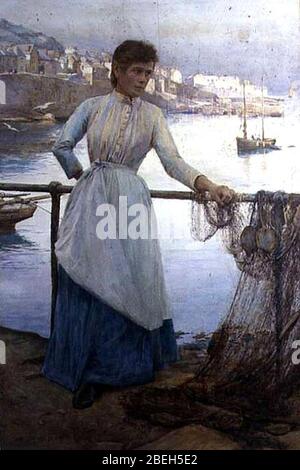 'Girl In Blue' by Henry Meynell Rheam is a captivating painting from ...