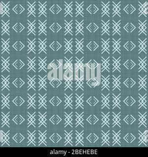 Repeating folk style pattern with hand- and digitally-drawn slanting lines, strokes and hatching. A pale shade of blue paired with a shade of green. Stock Vector
