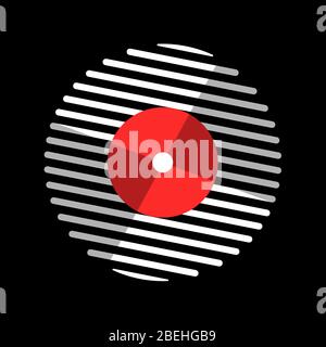 abstract white line vinyl record music vector with black background for logo,icon,etc. Stock Vector