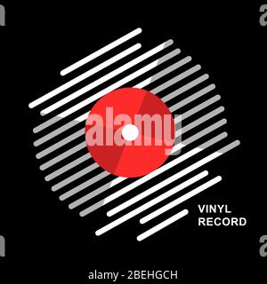 abstract line vinyl record music vector with vinyl record word on black background for logo,icon,etc. Stock Vector