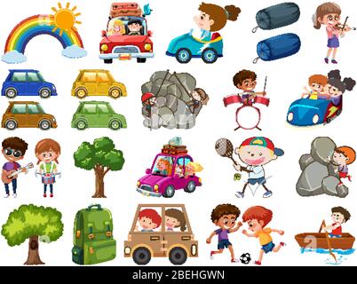 Large set of people doing different sports on white background illustration Stock Vector