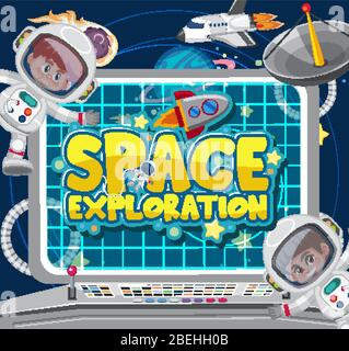 Poster design for space exploration with astronauts in the space illustration Stock Vector