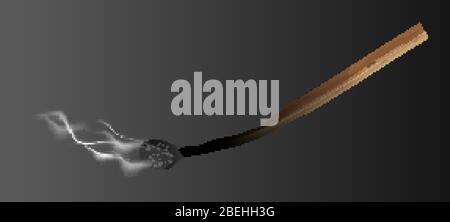 Burned match on black background illustration Stock Vector