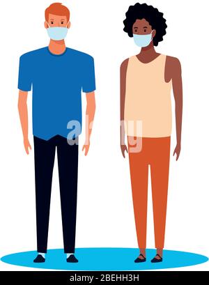 interracial couple using face mask for covid19 Stock Vector Image & Art ...