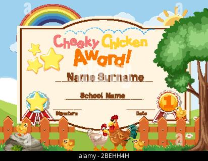 Certificate template for cheeky chicken award with chickens in ...