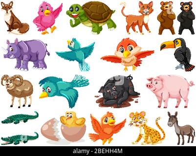 Large set of wild animals on white background illustration Stock Vector ...