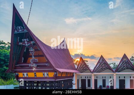 Batak traditional house facade traditional village at lake Toba, famous travel destination in Sumatra, Indonesia. Stock Photo