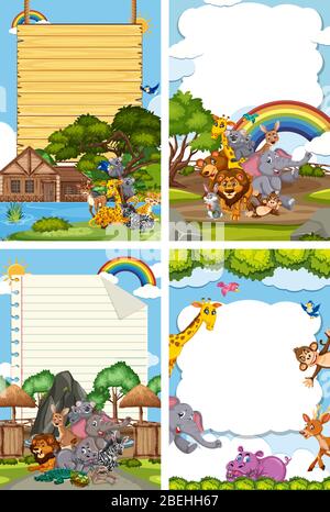 Border template design with many farm animals illustration Stock Vector ...