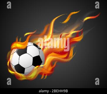 Shooting soccer with flame on black background illustration Stock Vector