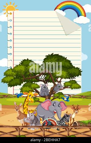Border template design with many wild animals in background ...