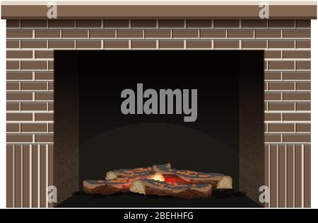 Fireplace with little fire inside on white background illustration Stock Vector
