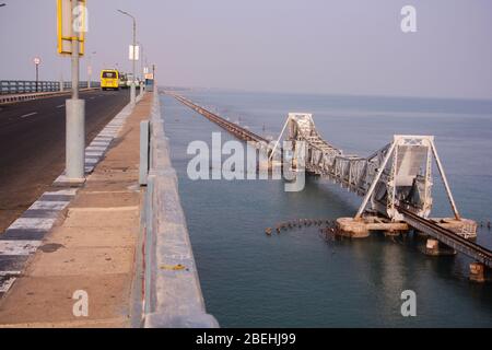 Rameswaram is a town on Pamban Island, in the southeast Indian state of Tamil Nadu. It’s known for Ramanathaswamy Temple, Stock Photo