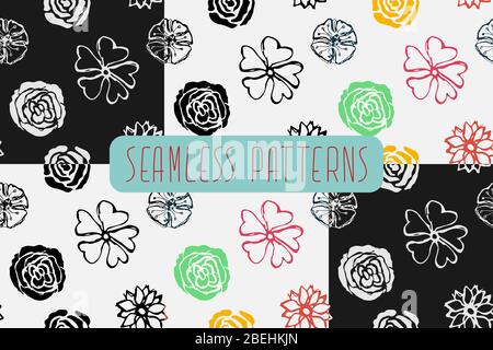 A seamless pattern of flowers, drawn by hand. Stock Vector