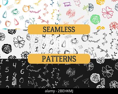 Seamless patterns on the theme of rest, travel. Stock Vector