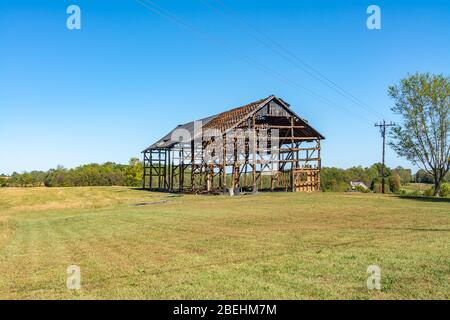Views of a Kentucky tobacco drying barn in the process of being dismantled Stock Photo