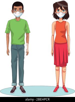 interracial couple using face masks characters Stock Vector Image & Art ...