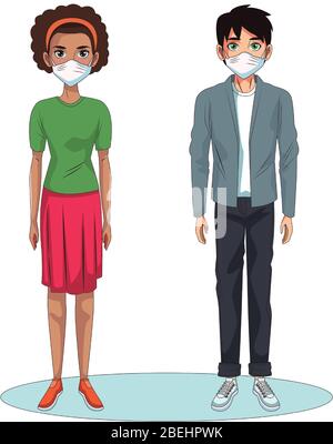 interracial couple using face masks characters Stock Vector Image & Art ...