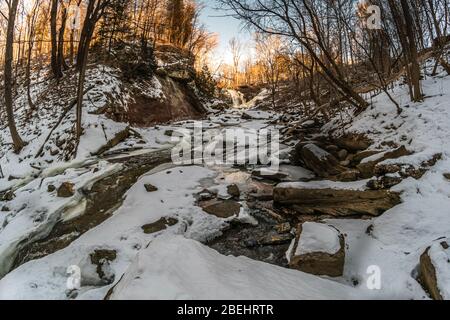 Smokey Hollow Waterfalls Conservation Area Waterdown Ontario Canada  in winter Stock Photo