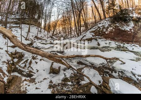 Smokey Hollow Waterfalls Conservation Area Waterdown Ontario Canada  in winter Stock Photo