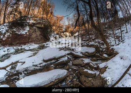 Smokey Hollow Waterfalls Conservation Area Waterdown Ontario Canada  in winter Stock Photo