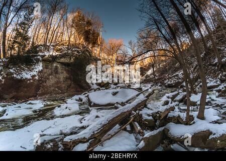 Smokey Hollow Waterfalls Conservation Area Waterdown Ontario Canada  in winter Stock Photo