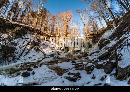 Smokey Hollow Waterfalls Conservation Area Waterdown Ontario Canada  in winter Stock Photo