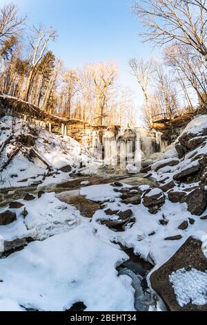 Smokey Hollow Waterfalls Conservation Area Waterdown Ontario Canada  in winter Stock Photo