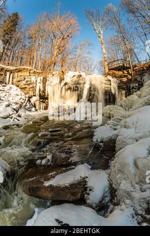 Smokey Hollow Waterfalls Conservation Area Waterdown Ontario Canada  in winter Stock Photo