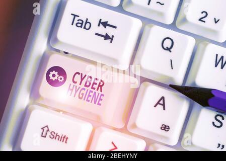 Text sign showing Cyber Hygiene. Business photo text steps that computer users take to improve their cyber security Stock Photo
