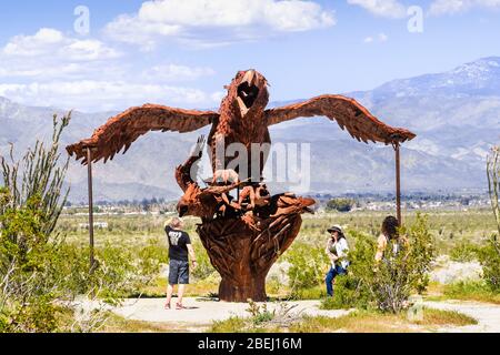 Mar 18, 2019 Borrego Springs / CA / USA - Metal sculpture of Aiolornis incredibilis, close to Anza-Borrego Desert State Park, part of Galleta Meadows Stock Photo