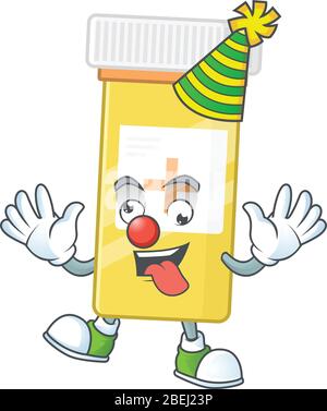 Amusing Clown medicine bottle cartoon character mascot style Stock Vector