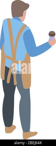 Barista man make coffee icon, isometric style Stock Vector