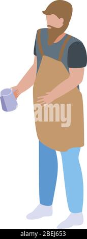 Bearded barista man icon, isometric style Stock Vector