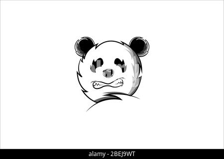 Panda Bear head logo. Vector teddy bear.  Isolated mascot cartoon character doodle illustration. Stock Vector