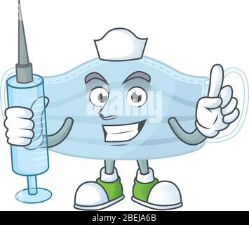 Friendly Nurse surgery mask mascot design style using syringe Stock Vector