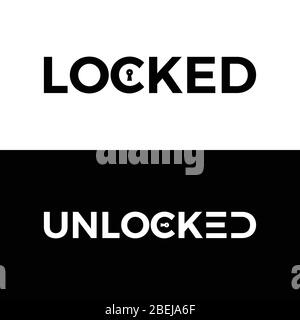 Locked & Unlocked Typography Word Letter Logo Design Vector Template. Locked & Unlocked Word Logo For Business Typography Design Stock Vector