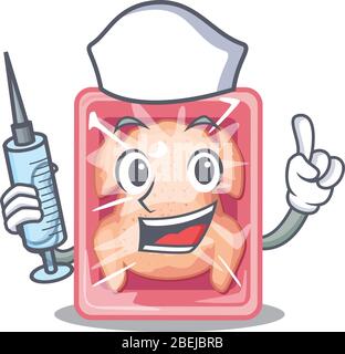 A nice nurse of frozen chicken mascot design concept with a syringe Stock Vector