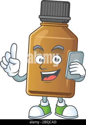 Cartoon design concept of syrup cure bottle talking on phone Stock Vector