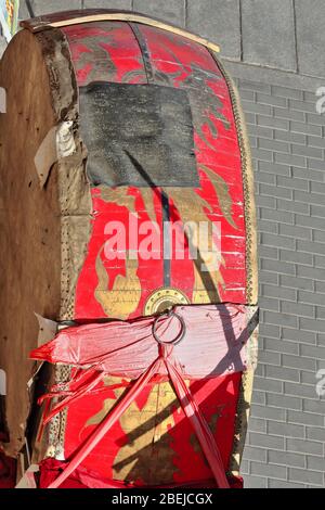 Big red Chinese dagu drum-bass drum. Rouyuan Men-Conciliation Gate-Jiayu Fort-Jiayuguan-Gansu-China-0789 Stock Photo