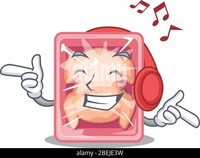 Frozen chicken Cartoon design concept listening music Stock Vector