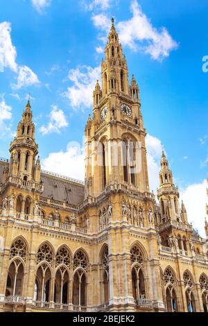 Vienna Town Hall,  Wiener Rathaus, Austria against the cloudy sunny sky Stock Photo