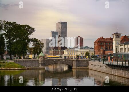 View of Petri Bridge near Malmö Central Station. Malmo, the third largest city in Sweden Background. Stock Photo