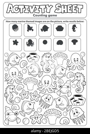Activity sheet counting game topic 2 - eps10 vector illustration. Stock Vector