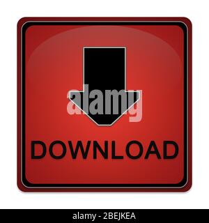 Red download button for web, isolated on a white background Stock Photo