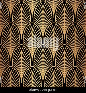 Decorative abstract geometrical golden seamless pattern on a black background. Traditional oriental ornament. Vector illustration. Stock Vector