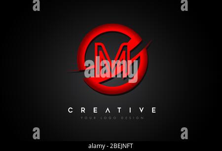 Letter M Logo with a Red Circle Swoosh Design. Creative Uppercase Letter Design Vector Illustration. Stock Vector