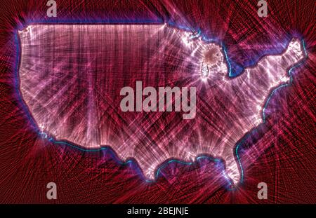 Illustration of a USA map done with kirlian aura photography Stock Photo