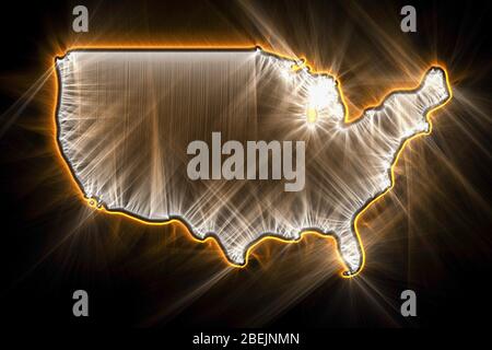 Illustration of a USA map done with kirlian aura photography Stock Photo